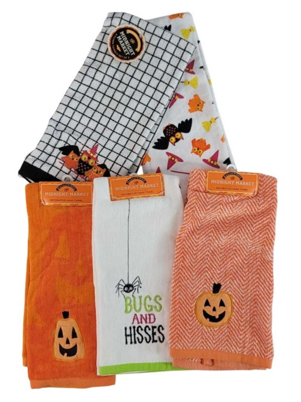 Kohl's Midnight Market Halloween Hand & Kitchen Towels Lot of 5 Towels NEW